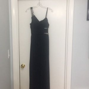 One shoulder navy prom dress